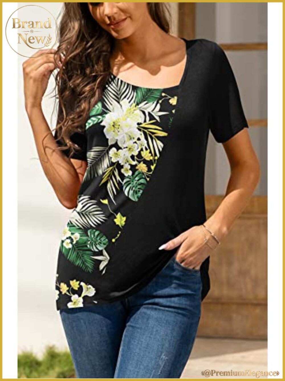 Women's Short Sleeve Asymmetric Tunic Top - Soft Rayon Blend - Picture 2 of 6